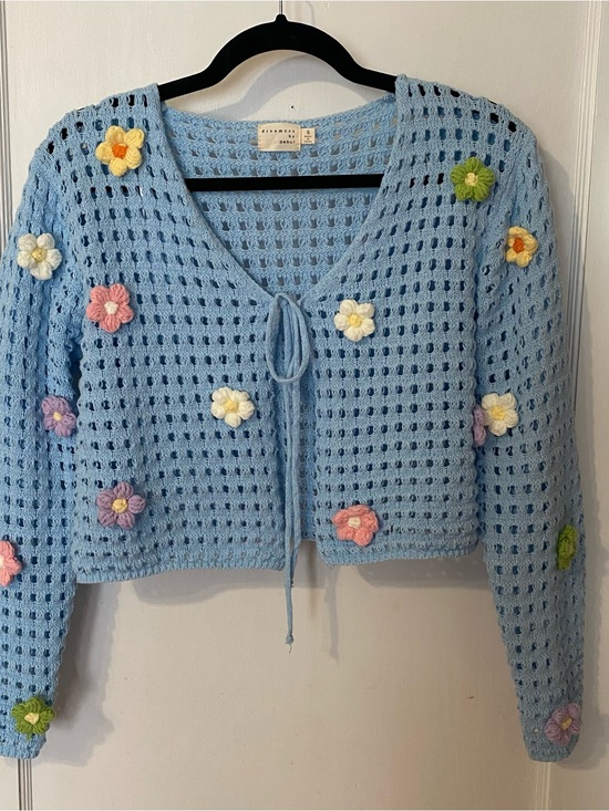 Dreamers By Debut Sweaters - Dreamers by Debut Crochet 3D Flower Crop Cardigan